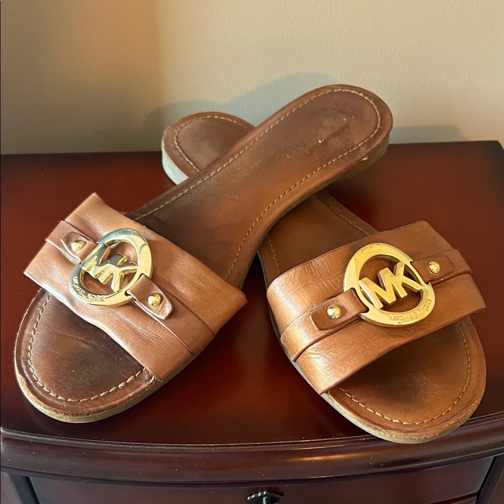 Michael Kors Tan Sandals with Gold Logo